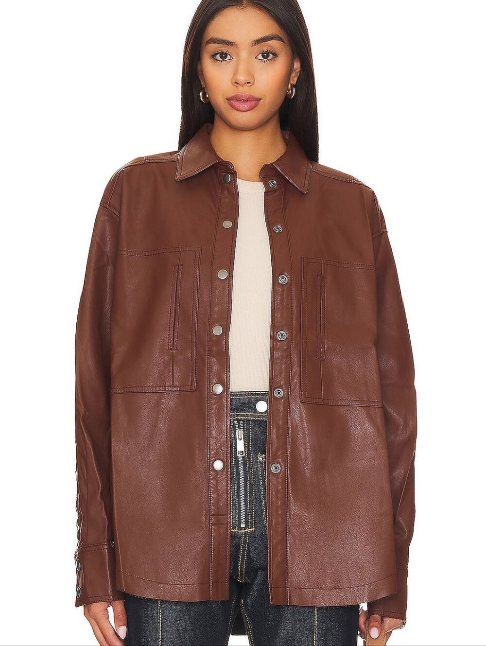 We The Free Easy Rider Jacket Shacket In Desert Topaz Faux Leather Size Medium